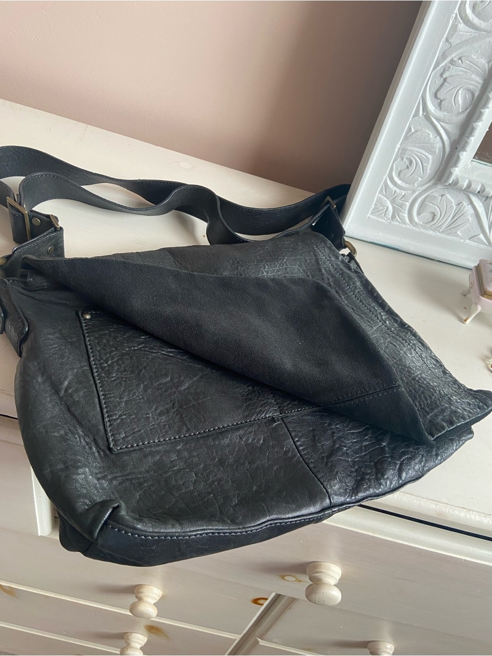 Beautiful Vintage Black Leather Large Italian Messenger Bag Gianni Notaro - Picture 2 of 14